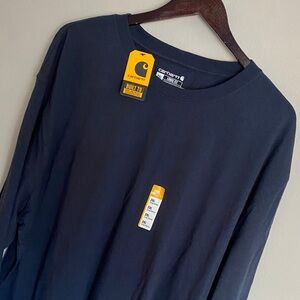 Carhartt Men's Loose Fit Heavyweight Navy Long Sleeve Tee w/Carhartt on Sleeve